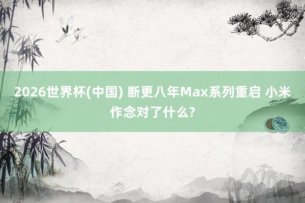 2026世界杯(中国) 断更八年Max系列重启 小米作念对了什么?