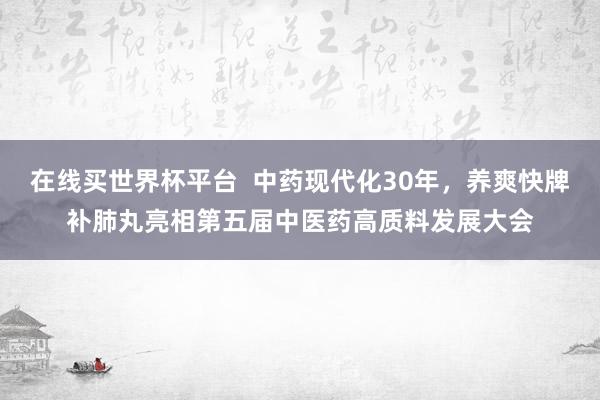 在线买世界杯平台  中药现代化30年，养爽快牌补肺丸亮相第五届中医药高质料发展大会