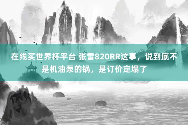 在线买世界杯平台 张雪820RR这事，说到底不是机油泵的锅，是订价定塌了