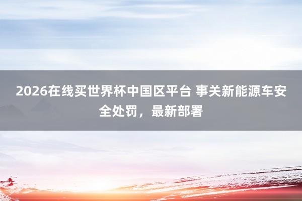 2026在线买世界杯中国区平台 事关新能源车安全处罚，最新部署