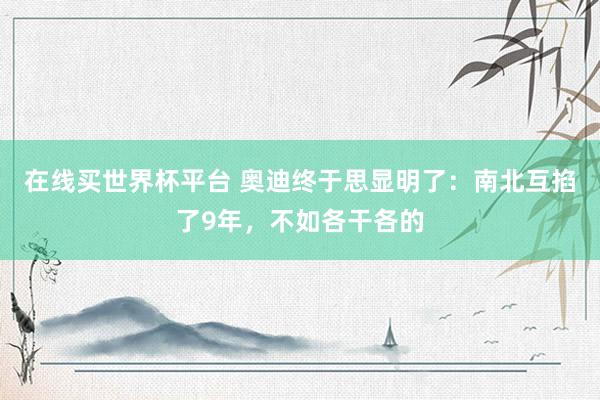 在线买世界杯平台 奥迪终于思显明了：南北互掐了9年，不如各干各的