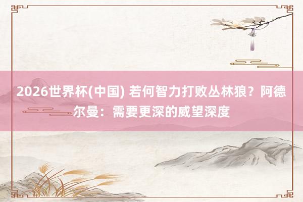 2026世界杯(中国) 若何智力打败丛林狼？阿德尔曼：需要更深的威望深度
