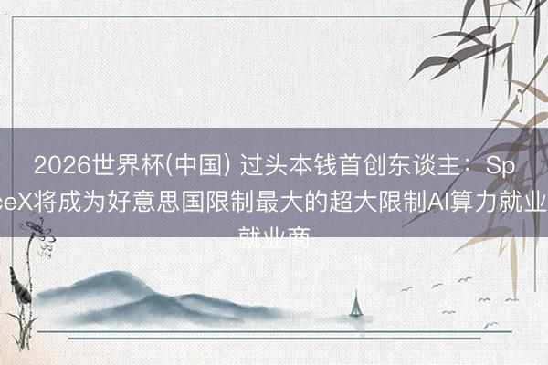 2026世界杯(中国) 过头本钱首创东谈主:SpaceX将成为好意思国限制最大的超大限制AI算力就业商