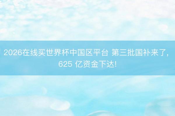 2026在线买世界杯中国区平台 第三批国补来了, 625 亿资金下达!